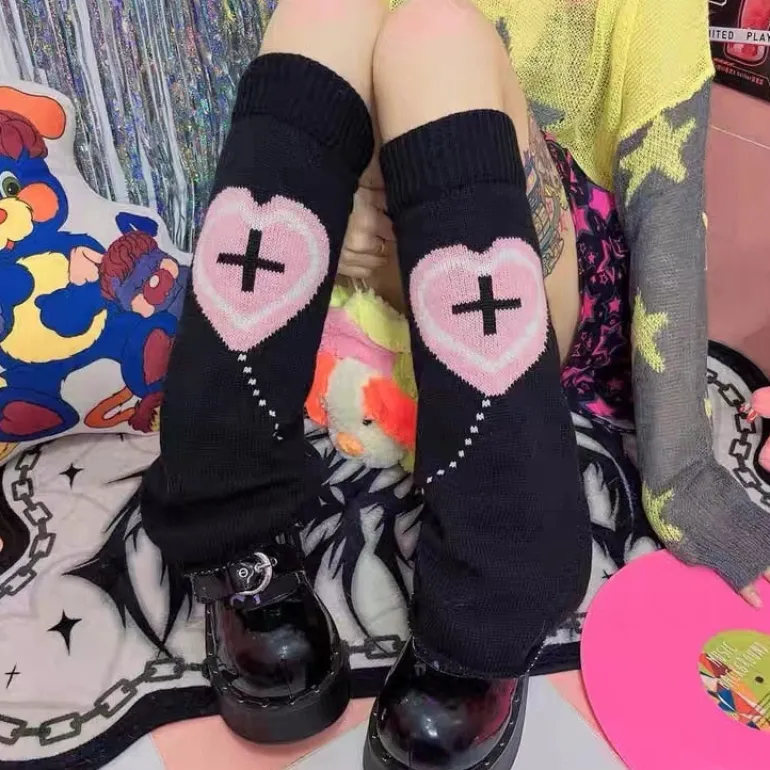 Pastel Goth Heart Cross Leg Warmers