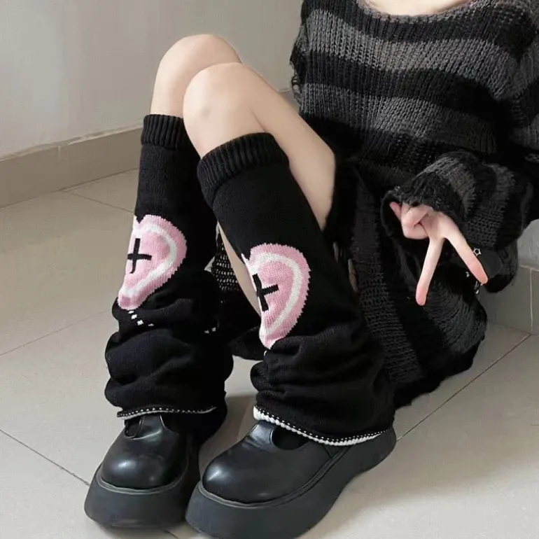 Pastel Goth Heart Cross Leg Warmers