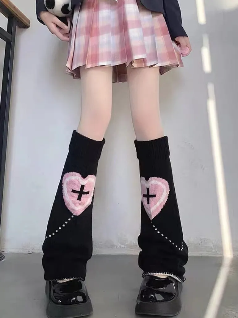 Pastel Goth Heart Cross Leg Warmers