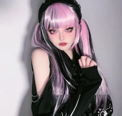 Pink & Black Striped Cosplay Wig