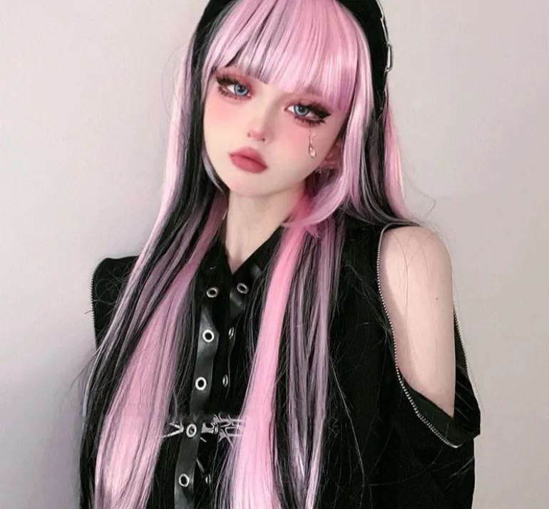 Pink & Black Striped Cosplay Wig