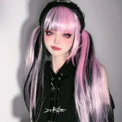 Pink & Black Striped Cosplay Wig