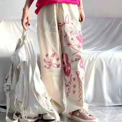 Pink Anime Print Baggy Pants