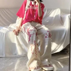 Pink Anime Print Baggy Pants