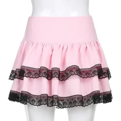 Pink Black Layered Skirt