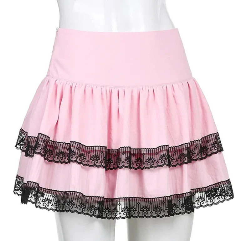 Pink Black Layered Skirt