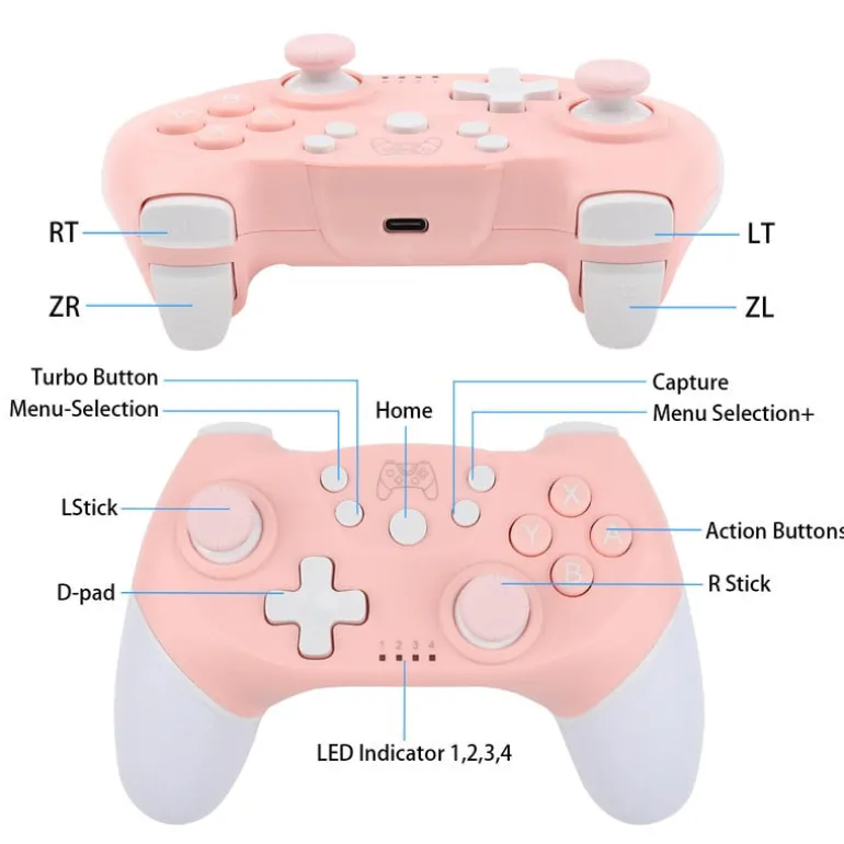 Pink Bluetooth Game Controller For PC/Switch