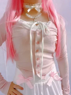 Pink Button Up Lace Cardigan