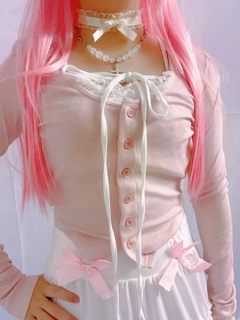Pink Button Up Lace Cardigan