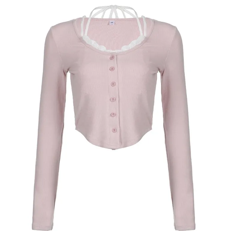 Pink Button Up Lace Cardigan