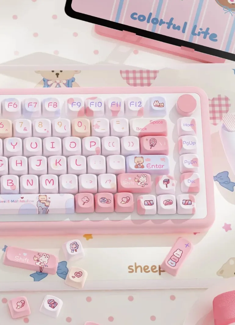 Pink Kawaii Teddy Keycaps Set