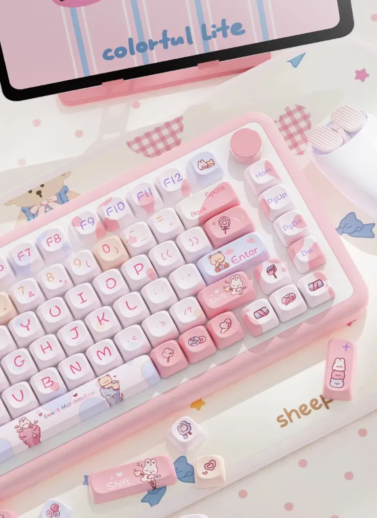 Pink Kawaii Teddy Keycaps Set