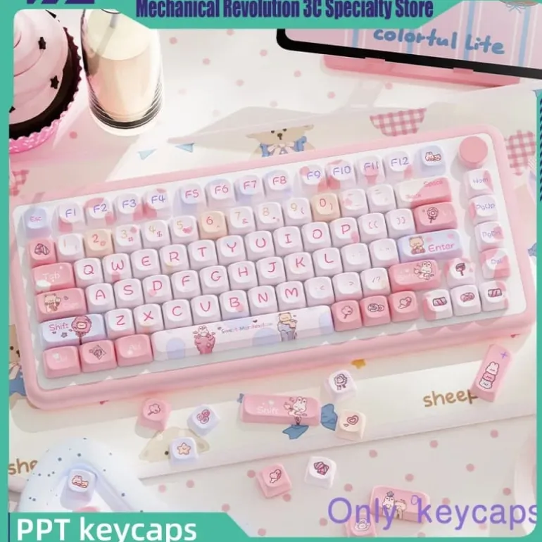 Pink Kawaii Teddy Keycaps Set
