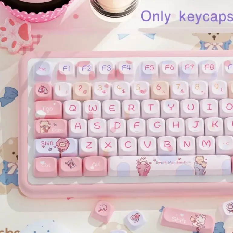 Pink Kawaii Teddy Keycaps Set