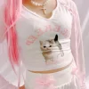 Pink Kitten Long Sleeve Crop Top