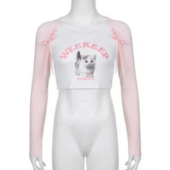 Pink Kitten Long Sleeve Crop Top