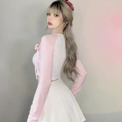 Pink Kitten Long Sleeve Crop Top