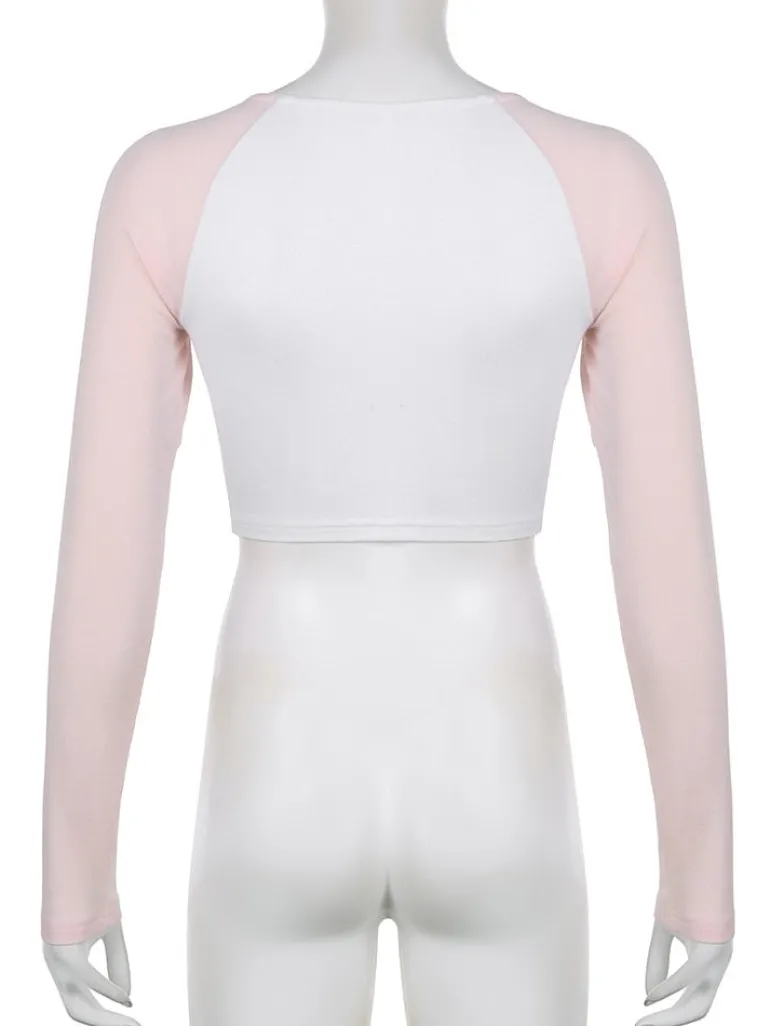 Pink Kitten Long Sleeve Crop Top