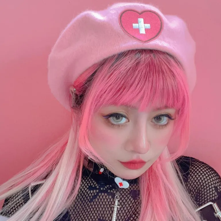 Pink Menhera Nurse Beret