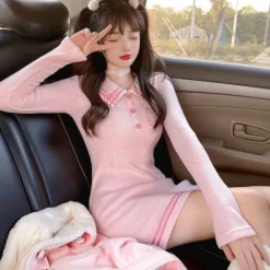 Pink Sailor Bear Sweater Dress