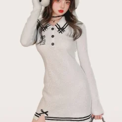 Pink Sailor Bear Sweater Dress