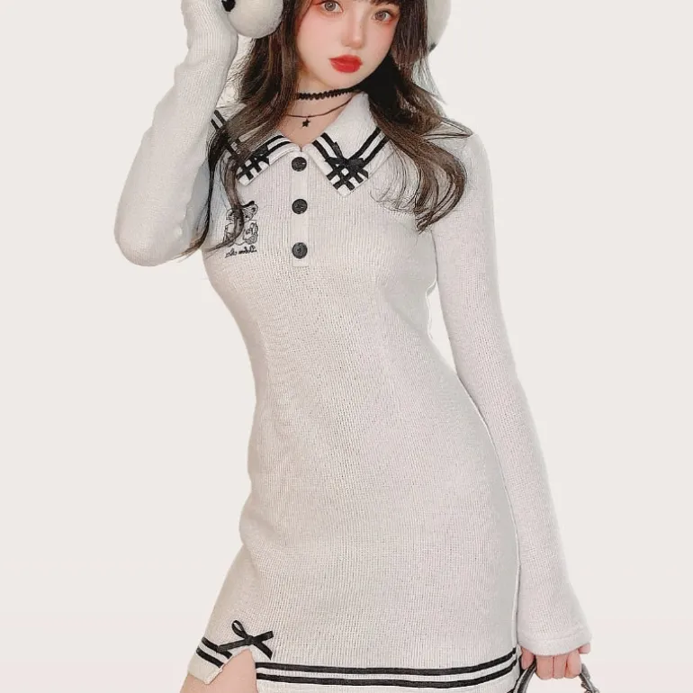 Pink Sailor Bear Sweater Dress