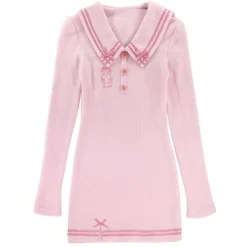 Pink Sailor Bear Sweater Dress