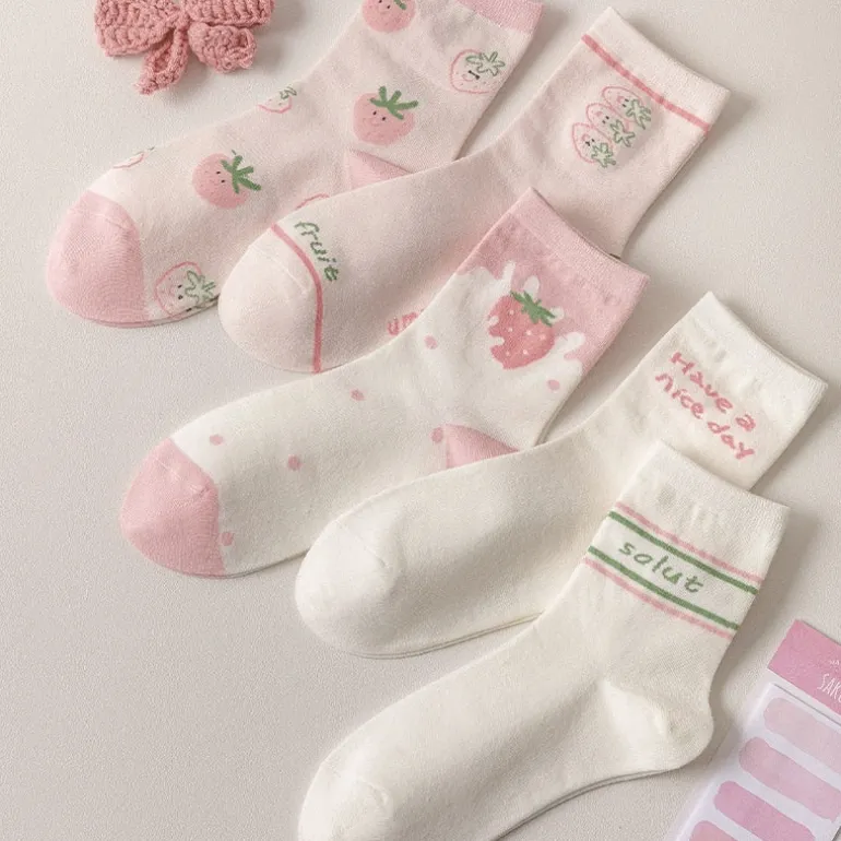 Pink Strawberry Cotton Socks