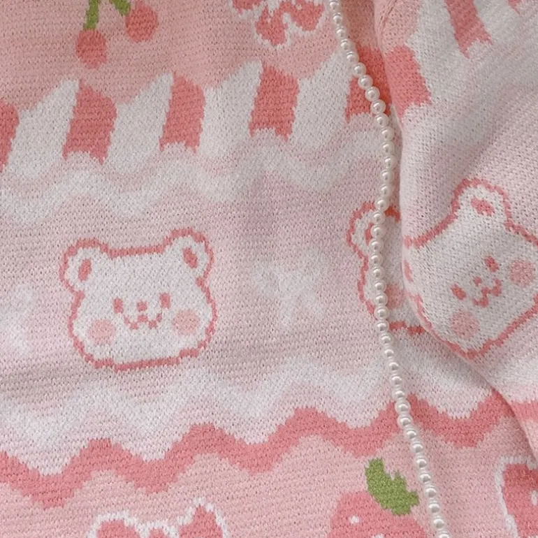 Pink Strawberry Knit Bear Sweater