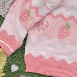 Pink Strawberry Knit Bear Sweater