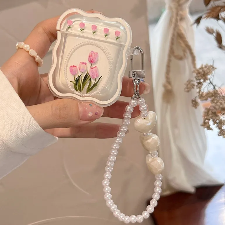 Pink Tulip & Pearl Airpod Case