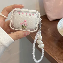 Pink Tulip & Pearl Airpod Case