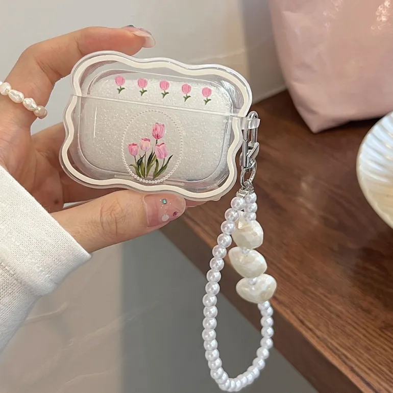 Pink Tulip & Pearl Airpod Case