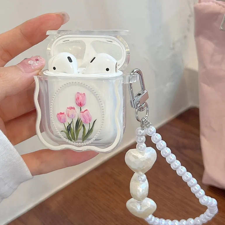Pink Tulip & Pearl Airpod Case