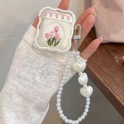 Pink Tulip & Pearl Airpod Case