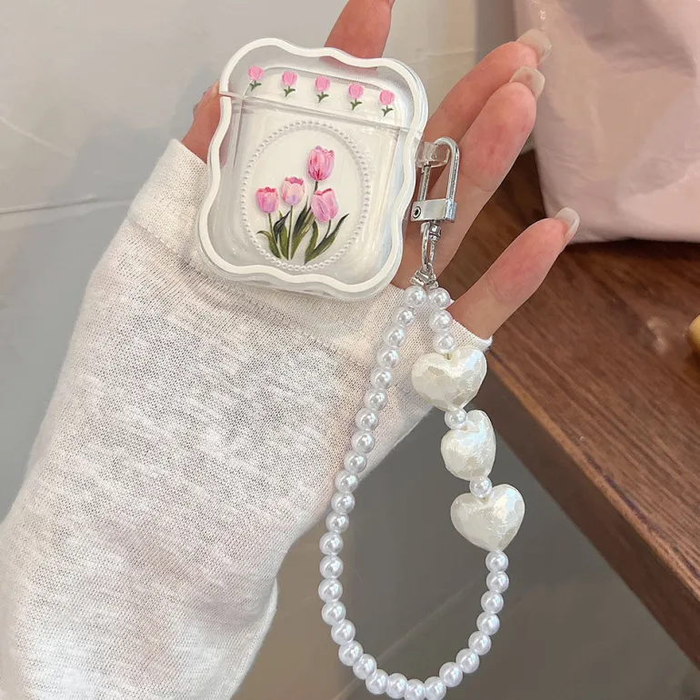 Pink Tulip & Pearl Airpod Case