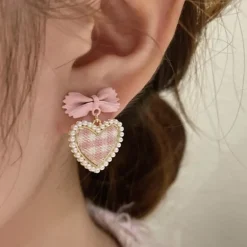 Plaid Heart Drop Earrings