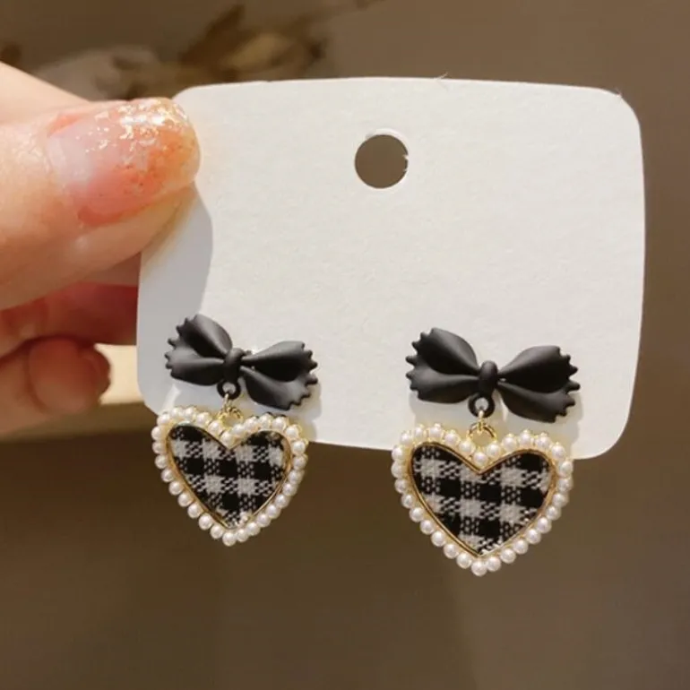 Plaid Heart Drop Earrings