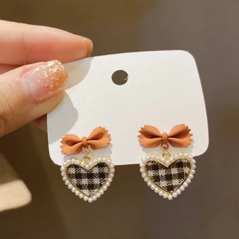 Plaid Heart Drop Earrings