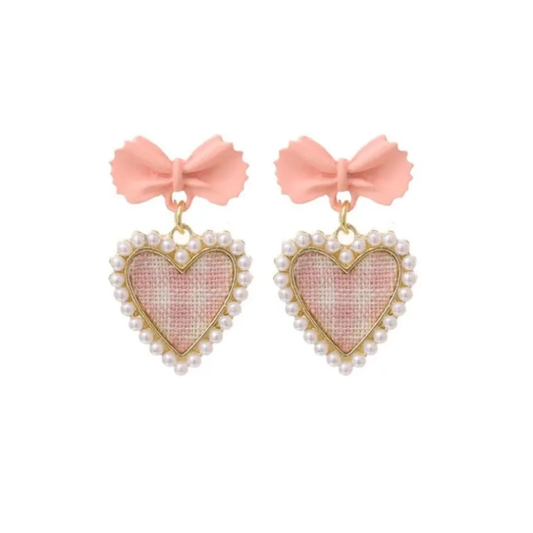 Plaid Heart Drop Earrings