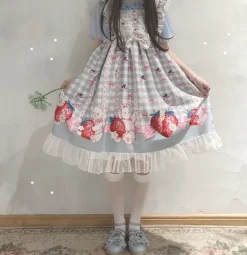 Plaid Strawberry Bunny Princess Dress