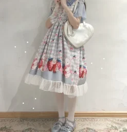 Plaid Strawberry Bunny Princess Dress