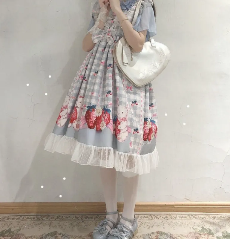 Plaid Strawberry Bunny Princess Dress