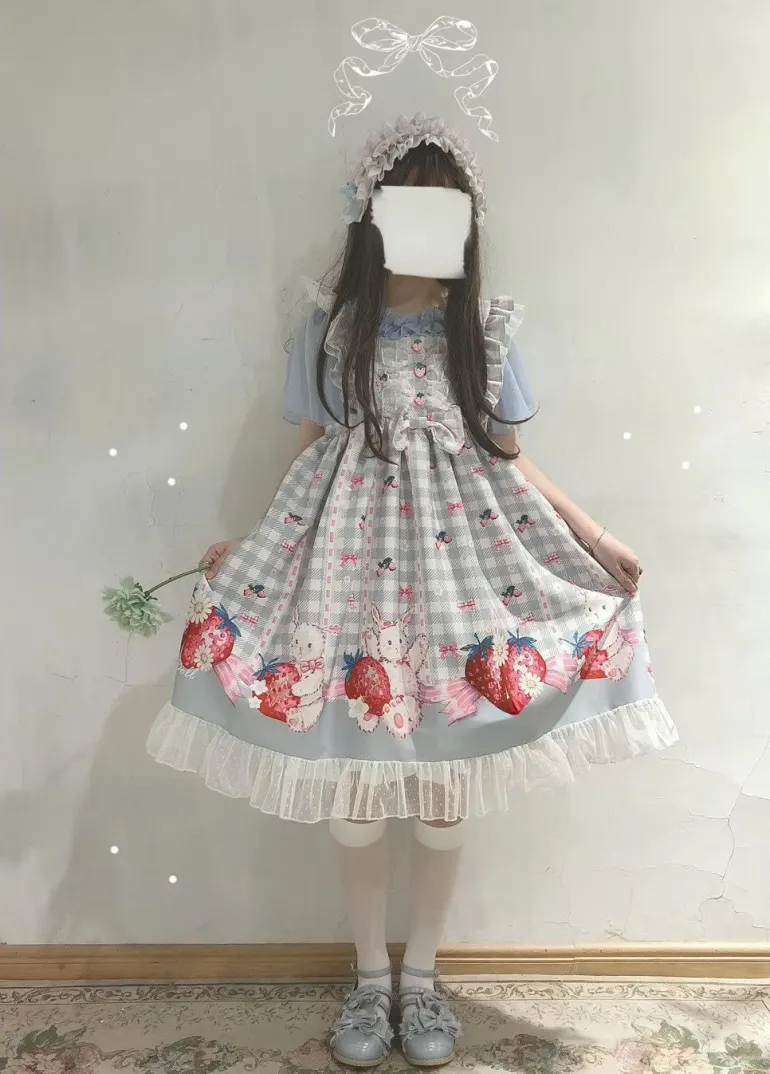 Plaid Strawberry Bunny Princess Dress