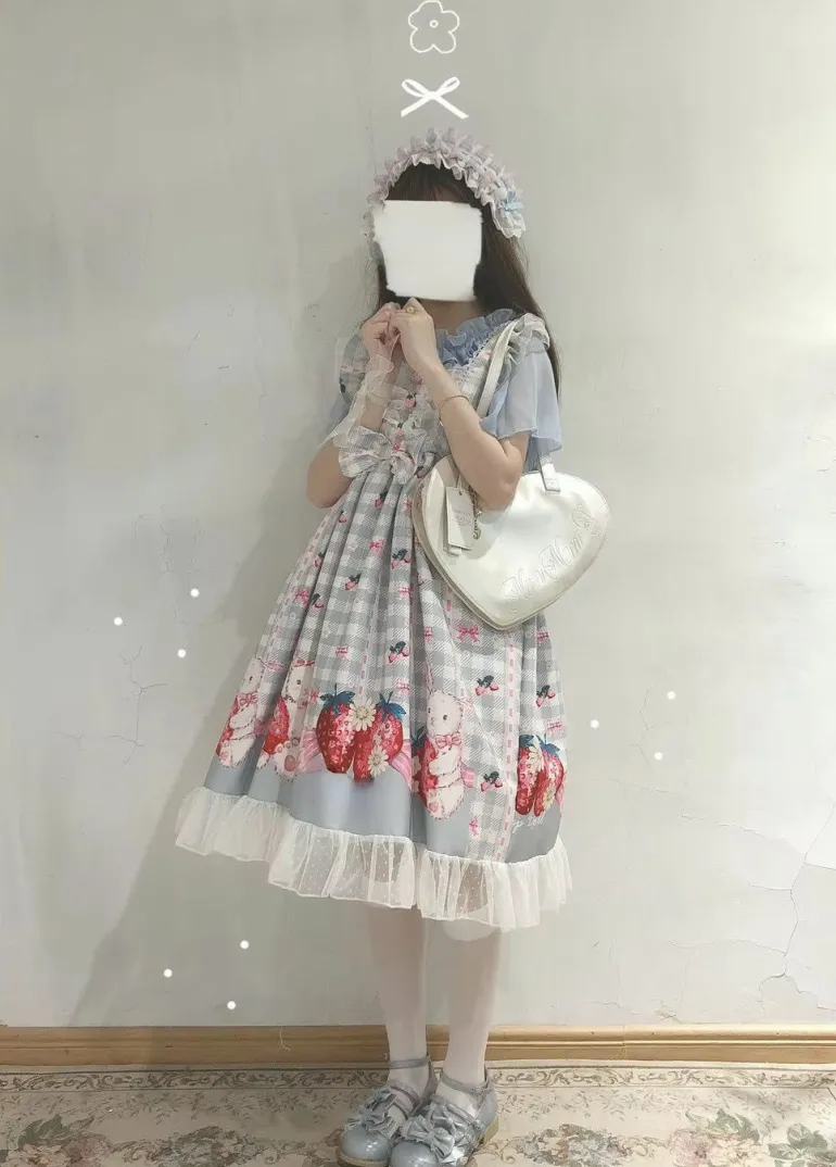 Plaid Strawberry Bunny Princess Dress