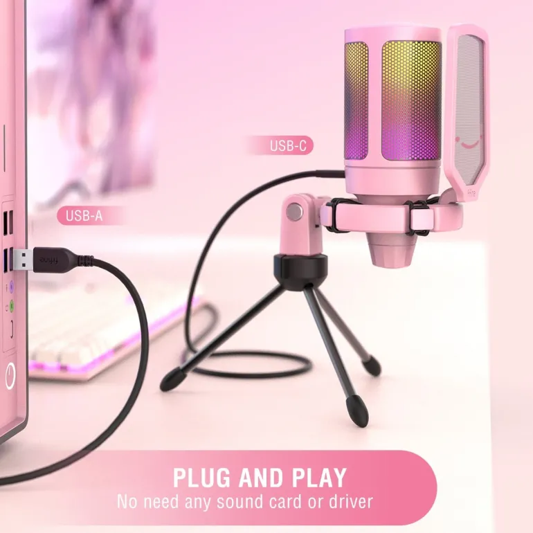 Professional Pink Streaming Microphone