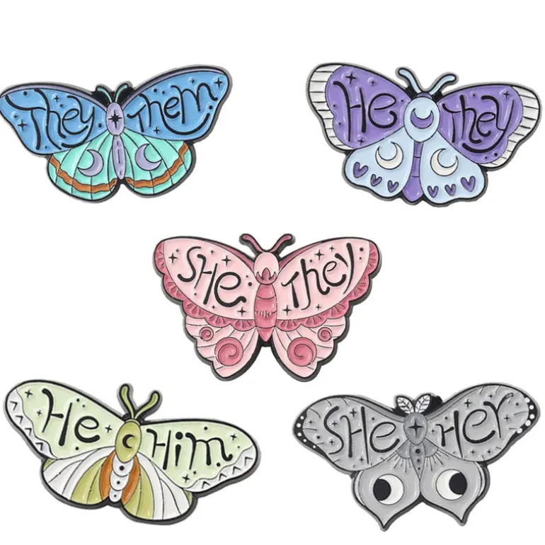 Pronoun Butterfly Enamel Pins