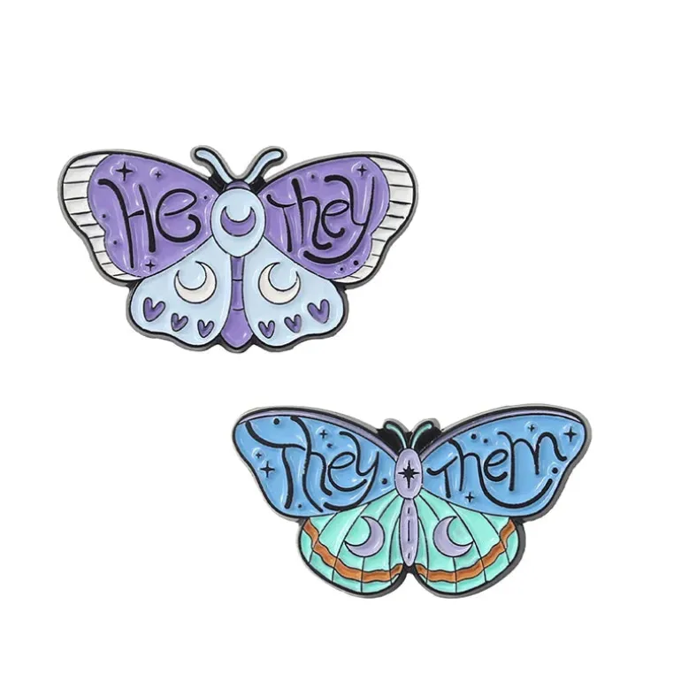 Pronoun Butterfly Enamel Pins