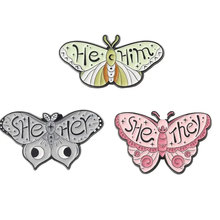 Pronoun Butterfly Enamel Pins