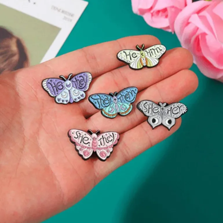 Pronoun Butterfly Enamel Pins